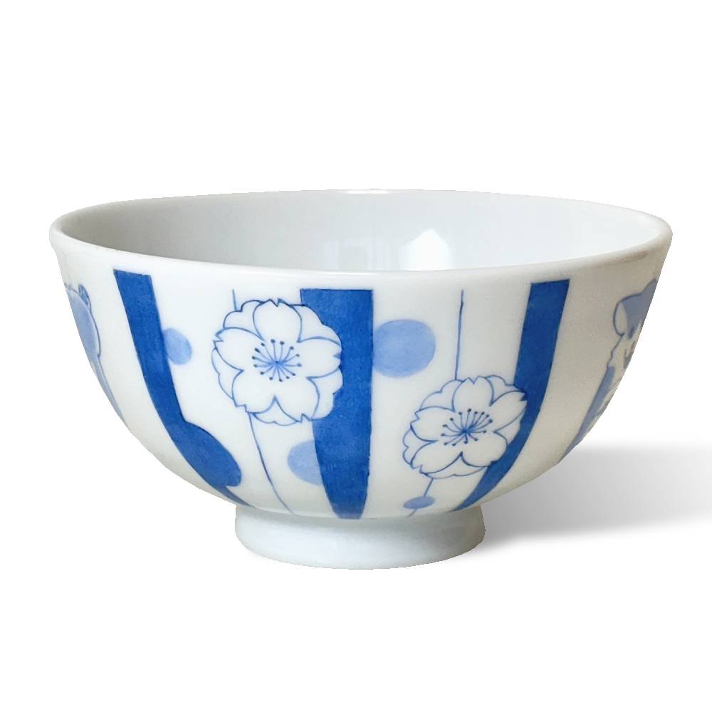 上絵藍色お茶碗「桜紋仲良しコーギー」側面